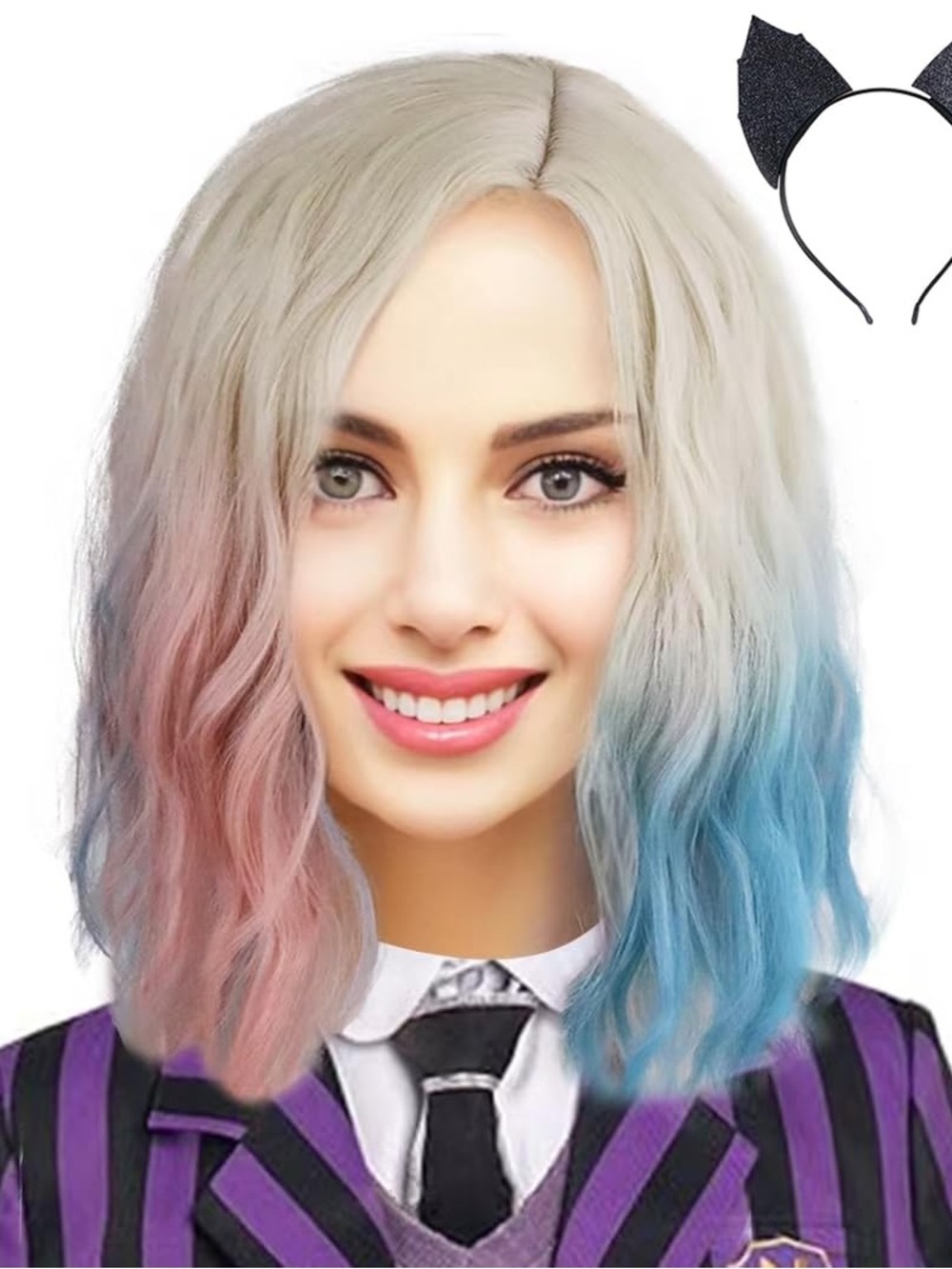 Enid Sinclair Wig Headband Necklace Adult Size Halloween Cosplay Wednesday